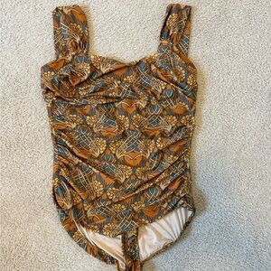 Albion Women's One Piece Swimsuit in Brown and Gold Floral
